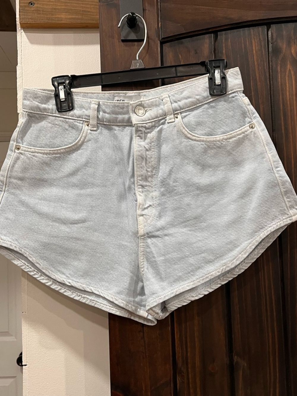 Zara Light Blue High-Rise Denim Shorts